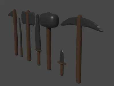 a set of medieval tools and weapons Low-poly 3D model