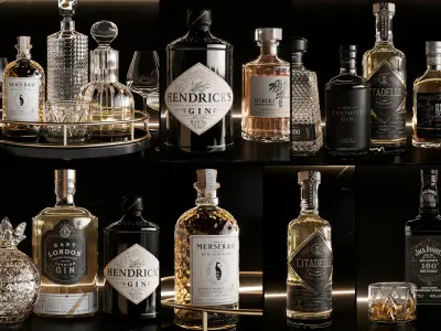 Bar Set 1 Alcohol Whiskey Rum Gin 3D model