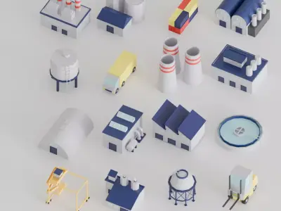 Low Poly Industrial Equipment Set 3D model