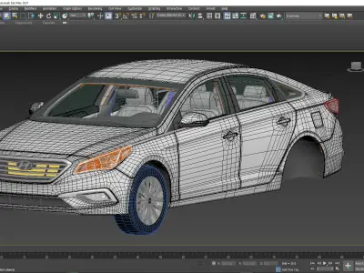 Hyundai Sonata 2016 -2017 with engine and bumpers support  Free low-poly 3D model