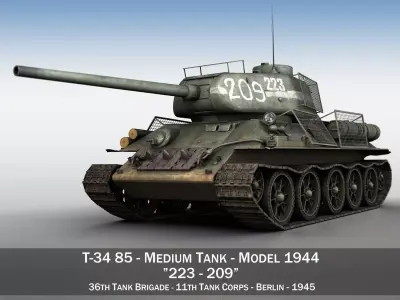 T-34 85 - Soviet medium tank - 223 3D model
