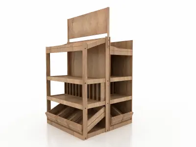 Shelf 3D model 1 wooden display stand with shelves 3D model