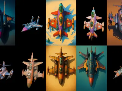 AirCraft bundle 7 pack 100 glb Low-poly 3D model