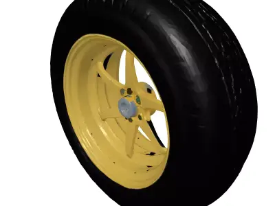 HighDetail Car Wheel with Yellow Rim 3D model