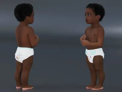 Toddler Boy Dark Skinned in Diaper Standing 3D model