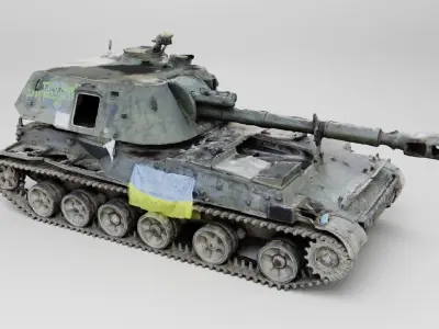 SO-152 2S3 Akatsiya self-propelled gun destroyed by Ukraine 3D model