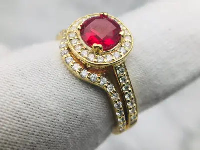 3DM Format  Halo rose gold antique man made ruby bridal set 3D print model