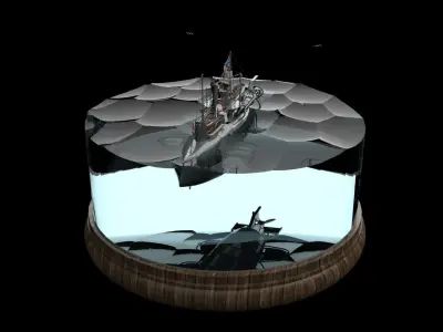 Submarine with sailors 3D model