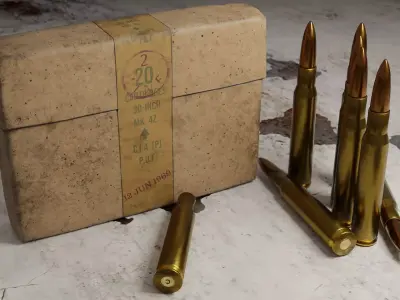 30-06 Springfield Rifle Cartridge and Box Low-poly 3D model