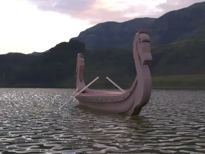 Wooden Boat Low-poly 3D model