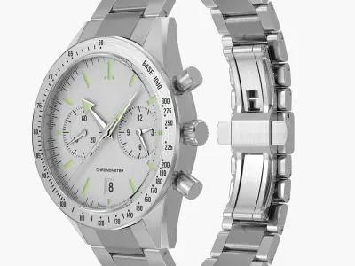 Chronometer Wrist Watch Steel Bracelet White Dial 3D model
