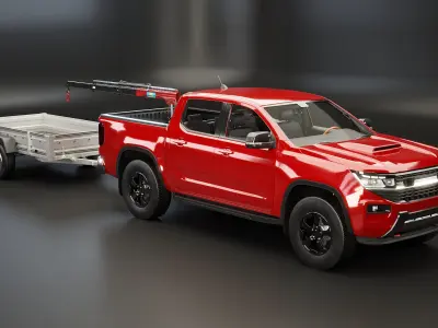 Generic Pickup Truck with Small Crane and Trailer 3D model purchase