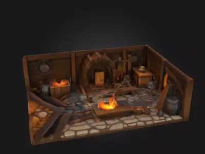 Stylized Medieval Blacksmith Workshop Low-poly 3D model
