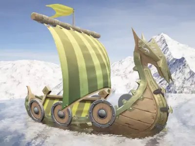Viking Ship Fortified Low-poly 3D model