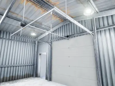 Workshop in metal building Low-poly 3D model