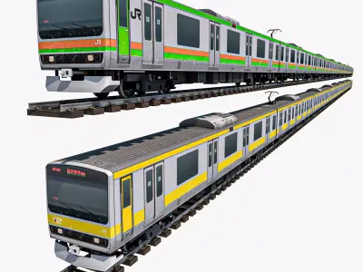 JR East E231 Train Series Tokyu Japan Railway Low-poly 3D model