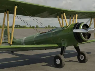 Rigged Antique Biplane 3D model