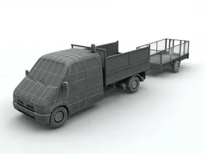  Renault Dump Bed Utility Truck With Trailer Low-poly 3D model