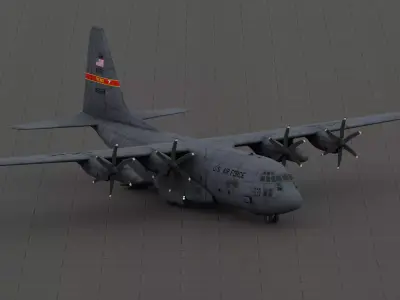 Lockheed C-130J with interior Fully-Rigged and Animated  Low-poly 3D model