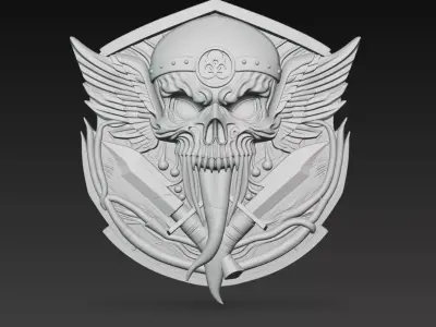 Tactical Skull Winged Knife Emblem Military Badge 3D Model 3D print model
