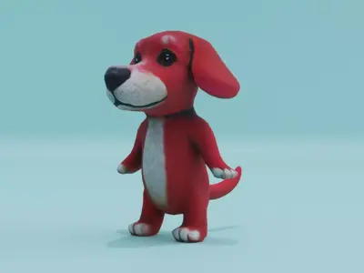 Red Puppy Baby Dog Cute Plush Toy A-Pose Free low-poly 3D model