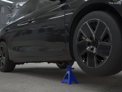 Black Executive Sedan Vehicle on Jack Stands Blue 3D model