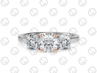 Ring 140 Radiant 3 stone ring plain cathedral shank 3D print model