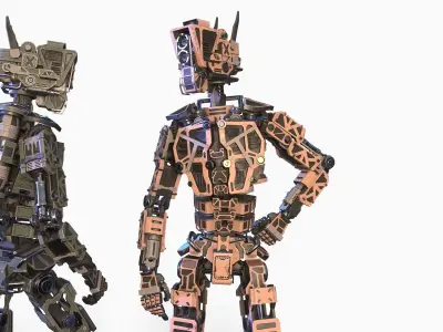 Military robot character Unity UE lowpoly gameready rigged model Low-poly 3D model