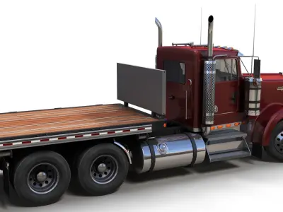 Kenworth  W900L flatbed trailer Low-poly 3D model