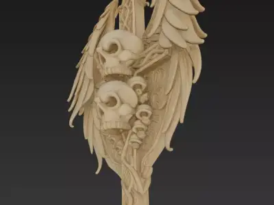Gothic Winged Skull Shield 3D Fantasy Dark Sculpture 3D model