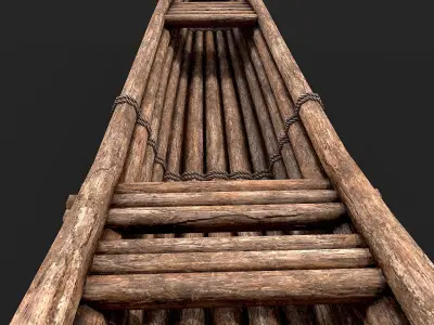 Primitive Wooden Raft Survival Boat PBR Collection 3D Model Pack