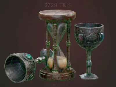 Hourglass and Chalice Low-poly 3D model