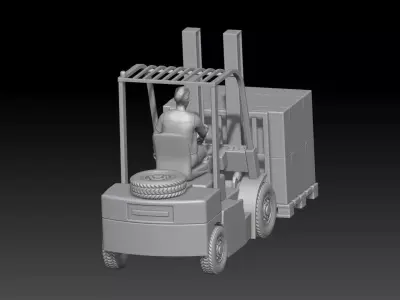warehouse man and forklift truck 3D print model