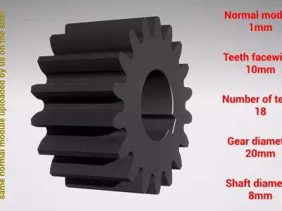 Cylindrical gear - paired - z18 m1 D20 d8 3D print model