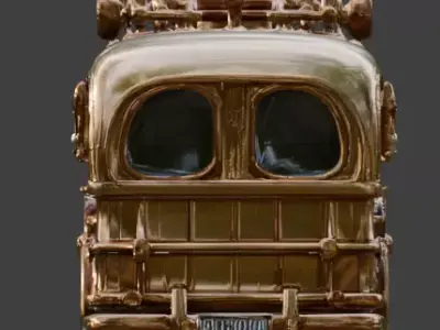 Stylized 3D Steampunk Vintage Passenger Bus Low-poly 3D model