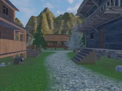Wooden Village Layout 3D model