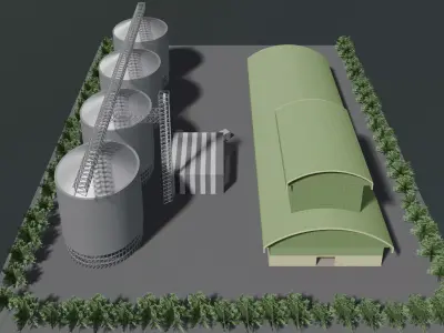 Simple factory and grain silo 25i35 3D model