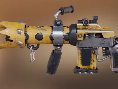 Cartoon Scifi machine gun Low-poly 3D model
