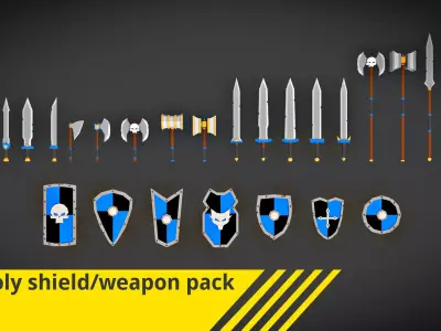 Low-poly weapon-shield pack Low-poly 3D model
