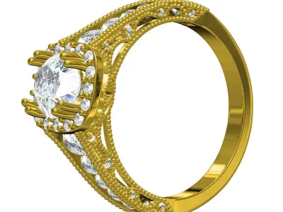 Antique Diamond Halo Filigree Engagement Ring 3D print model