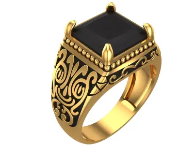 034 - Gents Black Oxodised Antique Ring 3D print model