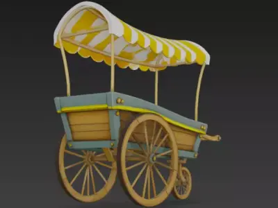 Pixar style cartoony fruit cart 3D model