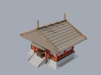 Japanese Shinto Shrine Hall Shaden Low-poly PBR Low-poly 3D model