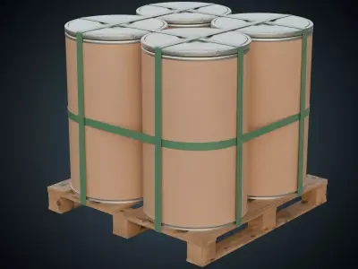 Cardboard Barrel And Pallet 1A Low-poly 3D model