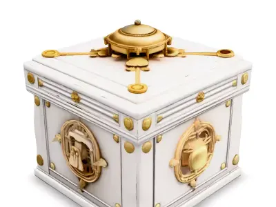 Ornate White and Gold Treasure Chest Low-poly 3D model