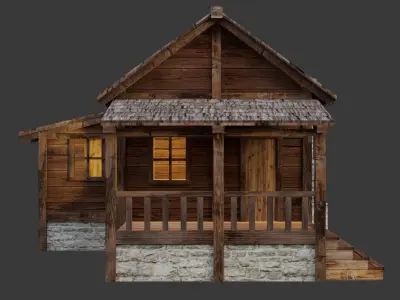Wooden House B Low-poly 3D model