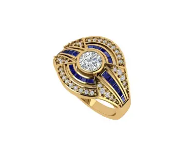 Solitaire Engagement Art Deco Ring 3D print model
