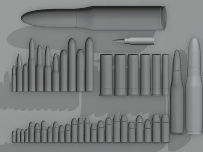 bullet collection gold bullets in shapes and sizes Low-poly 3D model