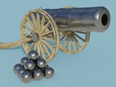 Cannon with balls Low-poly 3D model