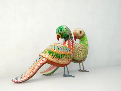 Rustic Carved Painted Parrots 3D model